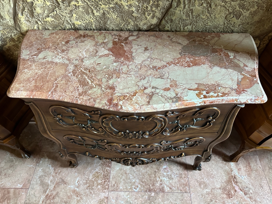 Italian Wooden Chest of Drawers with Marble Top 37'W x 15.5'D x 29'H [Photo 2]