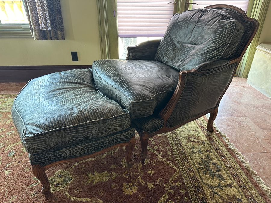Ethan Allen Leather Armchair with Ottoman 30.5W x 38'D x 35'H [Photo 4]