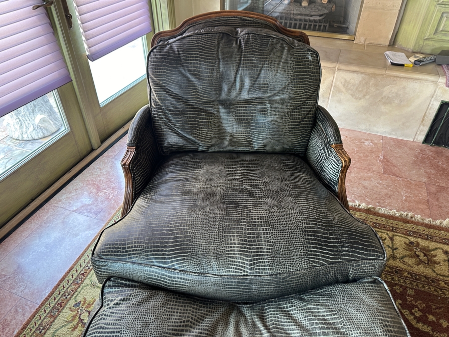 Ethan Allen Leather Armchair with Ottoman 30.5W x 38'D x 35'H [Photo 3]