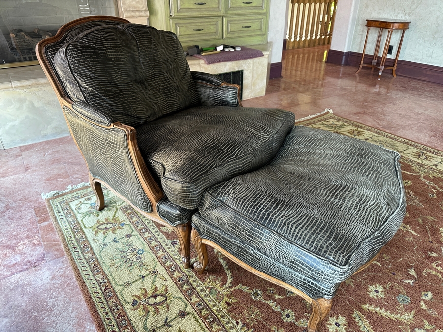 Ethan Allen Leather Armchair with Ottoman 30.5W x 38'D x 35'H [Photo 2]