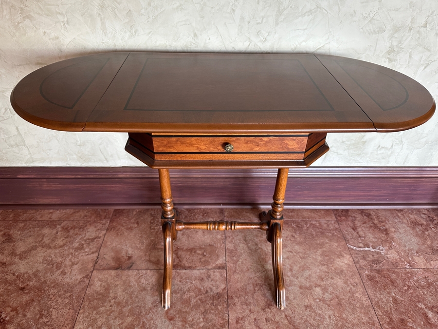 Emerson et Cie Wooden Drop Leaf Side Table with Drawer 37.5W x 17'D x 26'H [Photo 4]