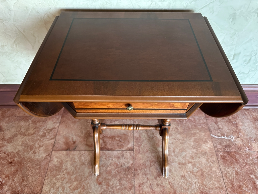 Emerson et Cie Wooden Drop Leaf Side Table with Drawer 37.5W x 17'D x 26'H [Photo 2]