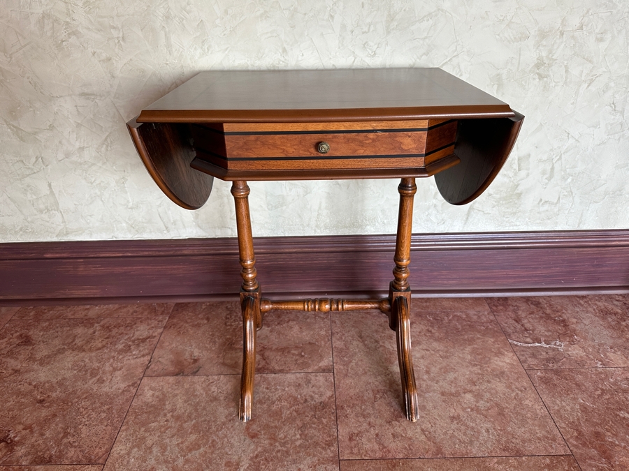 Emerson et Cie Wooden Drop Leaf Side Table with Drawer 37.5W x 17'D x 26'H [Photo 3]