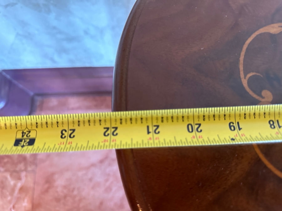 Kidney Shaped Marquetry Topped Side Table with Drawer 22'W x 15'D x 27'H [Photo 6]