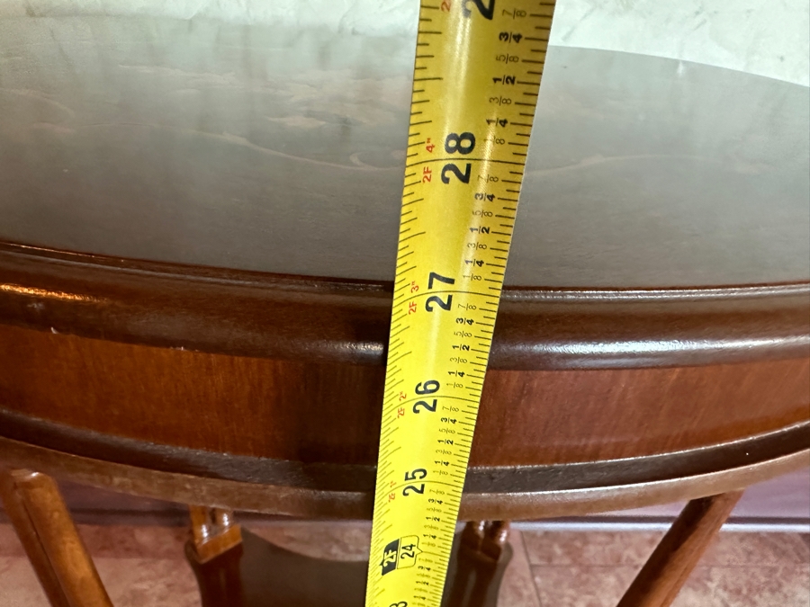 Kidney Shaped Marquetry Topped Side Table with Drawer 22'W x 15'D x 27'H [Photo 8]