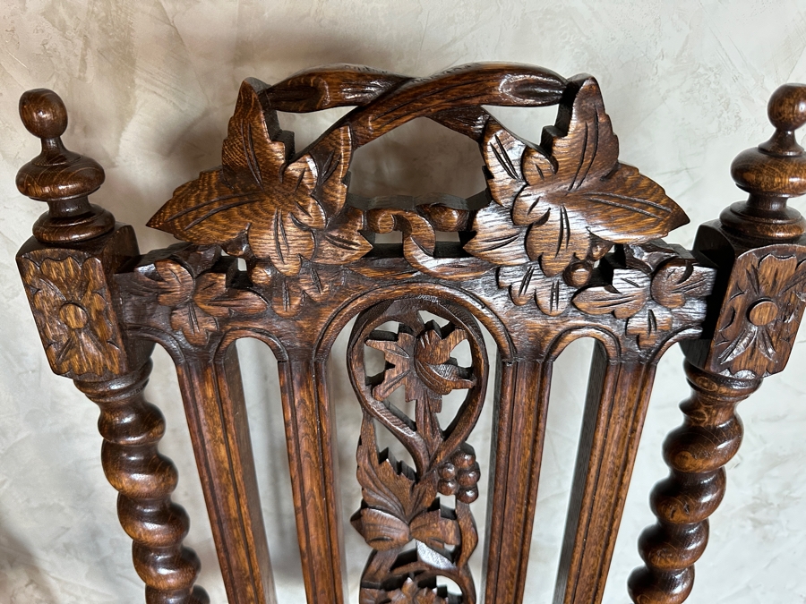 (2) Carved Wooden Jacobean Style Hall Chairs [Photo 3]