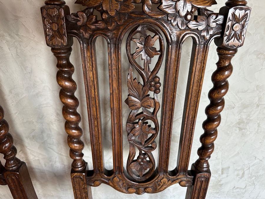 (2) Carved Wooden Jacobean Style Hall Chairs [Photo 4]