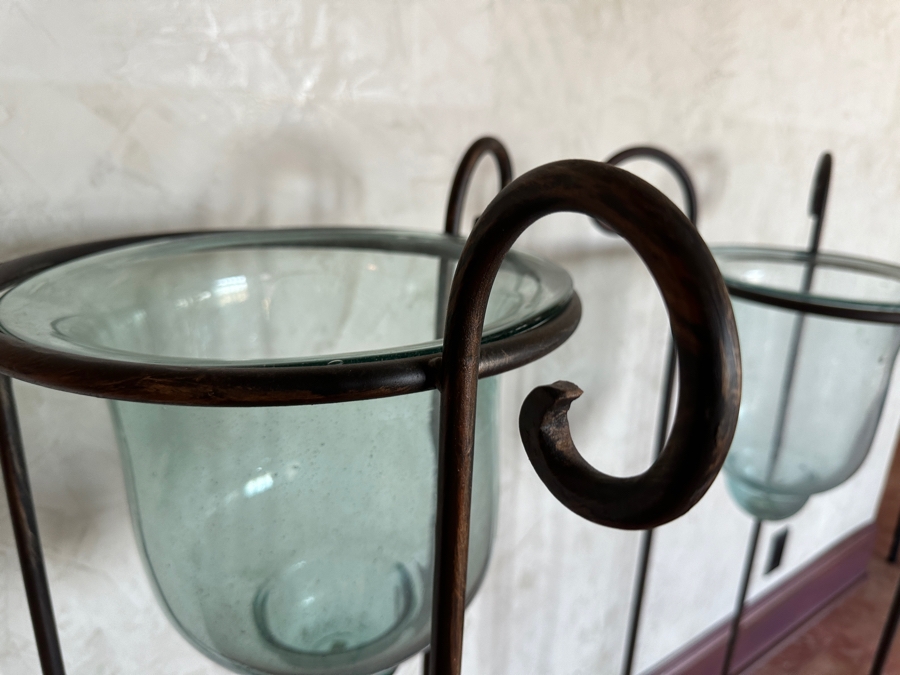 Freestanding Wrought Iron Plant Stands with Glass Vases 43'H/45'H [Photo 3]