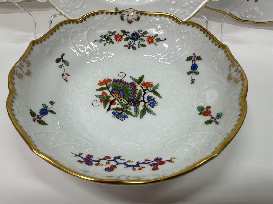 Meissen (Germany) Fine Porcelain Individually Hand Painted 'Butterfly Painting With Gold Rim' Schmetterling Starter Set, Service For 2, (Dinner Plate, Salad Plate, Bowl, Fancy Cup & Saucer) X 2 - 10 Pieces - Each An Original Work Of Art - Estimate $2,500 [Photo 6]