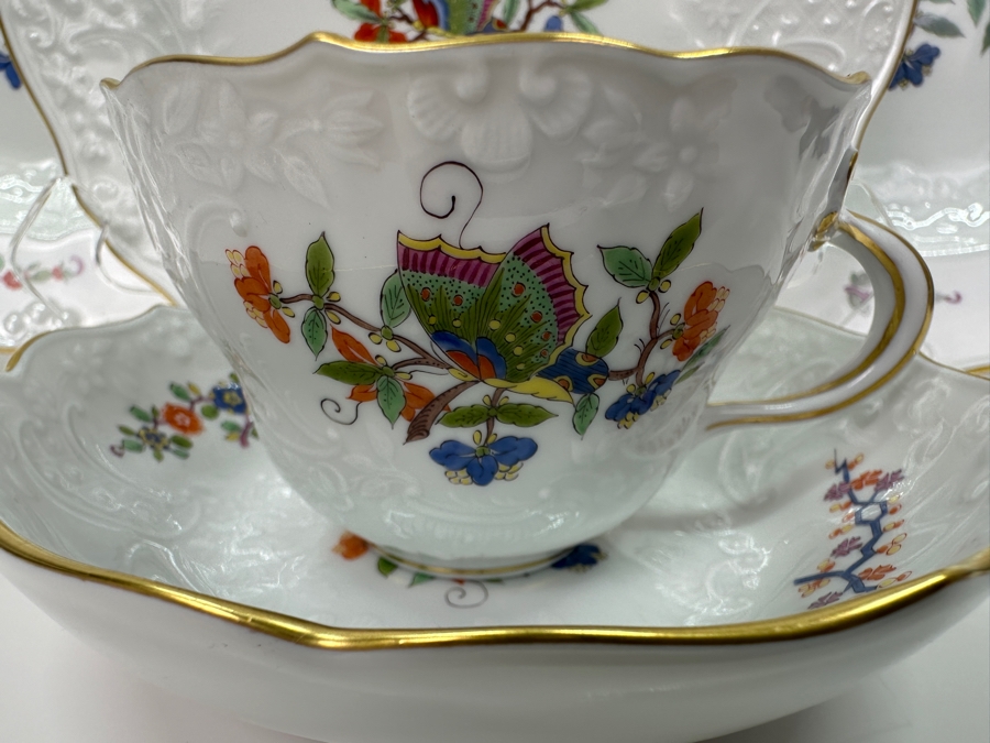 Meissen (Germany) Fine Porcelain Individually Hand Painted 'Butterfly Painting With Gold Rim' Schmetterling, Service For 4, (Dinner Plate, Salad Plate, Bowl, Cup & Saucer) X 4 - 20 Pieces - Each An Original Work Of Art - Estimate $5,000 [Photo 3]