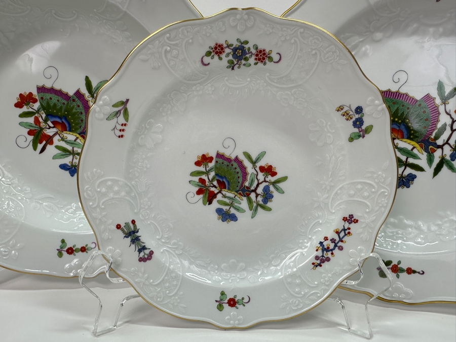 Meissen (Germany) Fine Porcelain Individually Hand Painted 'Butterfly Painting With Gold Rim' Schmetterling, Service For 4, (Dinner Plate, Salad Plate, Bowl, Cup & Saucer) X 4 - 20 Pieces - Each An Original Work Of Art - Estimate $5,000 [Photo 7]