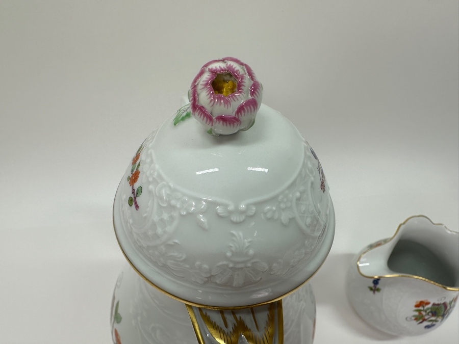 Meissen (Germany) Fine Porcelain Individually Hand Painted 'Colorful Chinese Butterfly Painting With Gold Rim' Schmetterling, Coffee Pot 10H & Creamer 4H Estimate $1,800 [Photo 11]