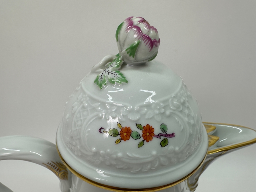 Meissen (Germany) Fine Porcelain Individually Hand Painted 'Colorful Chinese Butterfly Painting With Gold Rim' Schmetterling, Coffee Pot 10H & Creamer 4H Estimate $1,800 [Photo 16]
