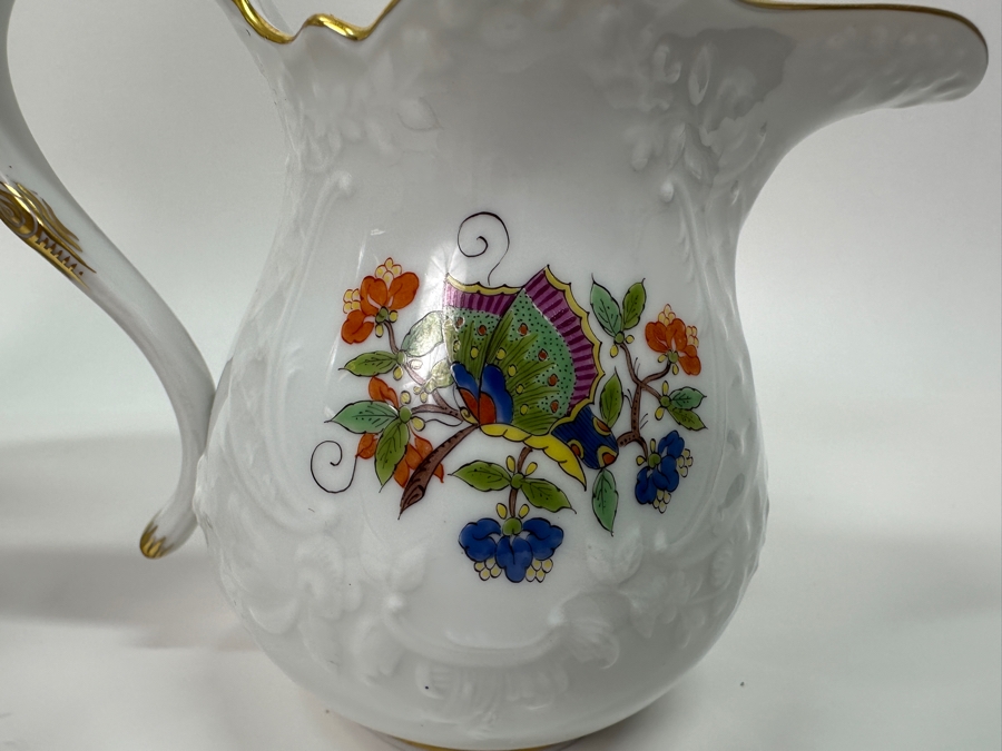 Meissen (Germany) Fine Porcelain Individually Hand Painted 'Colorful Chinese Butterfly Painting With Gold Rim' Schmetterling, Coffee Pot 10H & Creamer 4H Estimate $1,800 [Photo 8]