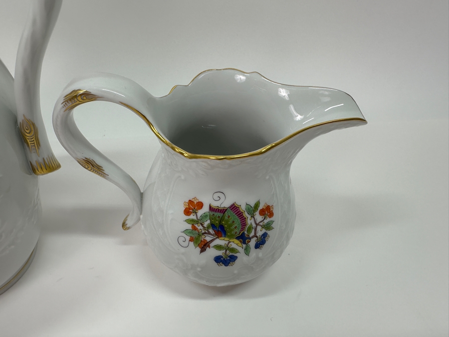Meissen (Germany) Fine Porcelain Individually Hand Painted 'Colorful Chinese Butterfly Painting With Gold Rim' Schmetterling, Coffee Pot 10H & Creamer 4H Estimate $1,800 [Photo 9]