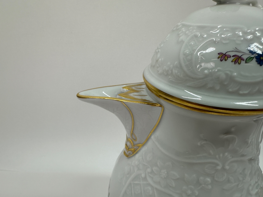 Meissen (Germany) Fine Porcelain Individually Hand Painted 'Colorful Chinese Butterfly Painting With Gold Rim' Schmetterling, Coffee Pot 10H & Creamer 4H Estimate $1,800 [Photo 5]