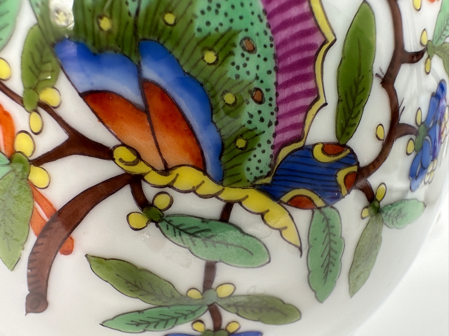 Meissen (Germany) Fine Porcelain Individually Hand Painted 'Colorful Chinese Butterfly Painting With Gold Rim' Schmetterling, Coffee Pot 10H, Sugar 4H & Creamer 4H Estimate $2,050 [Photo 23]
