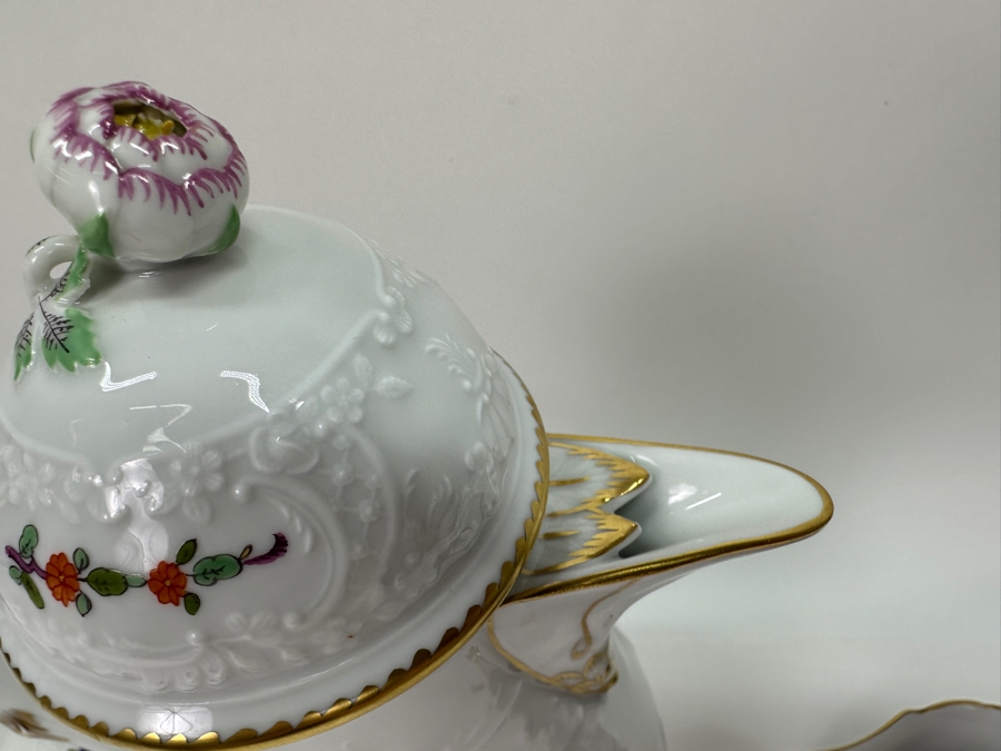 Meissen (Germany) Fine Porcelain Individually Hand Painted 'Colorful Chinese Butterfly Painting With Gold Rim' Schmetterling, Coffee Pot 10H, Sugar 4H & Creamer 4H Estimate $2,050 [Photo 6]