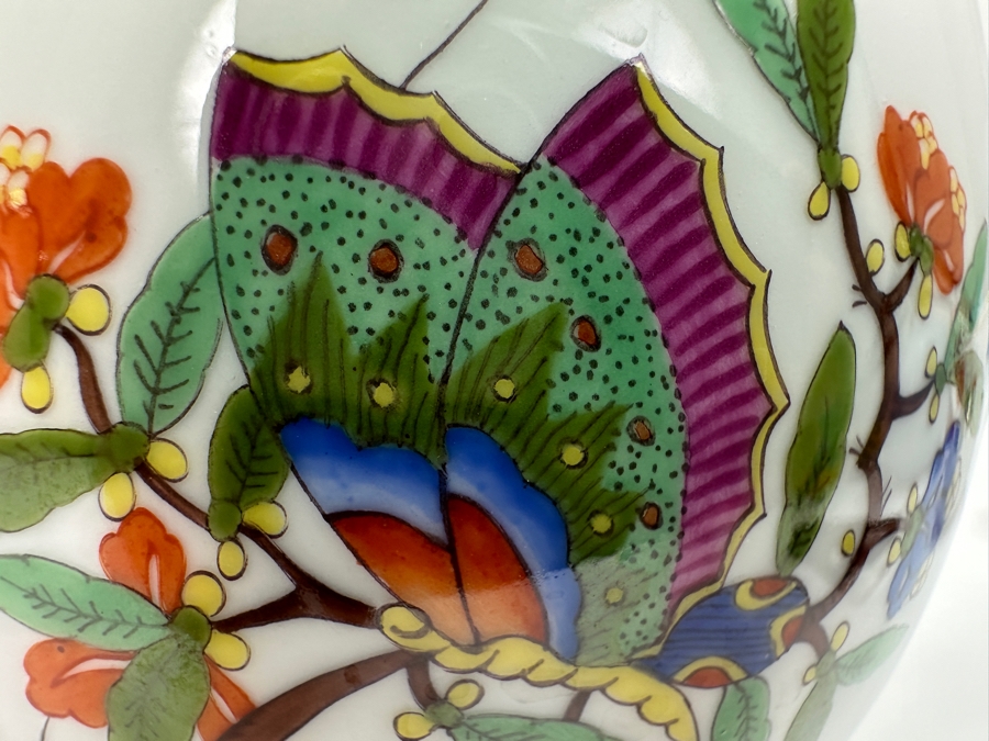 Meissen (Germany) Fine Porcelain Individually Hand Painted 'Colorful Chinese Butterfly Painting With Gold Rim' Schmetterling, Coffee Pot 10H, Sugar 4H & Creamer 4H Estimate $2,050 [Photo 22]