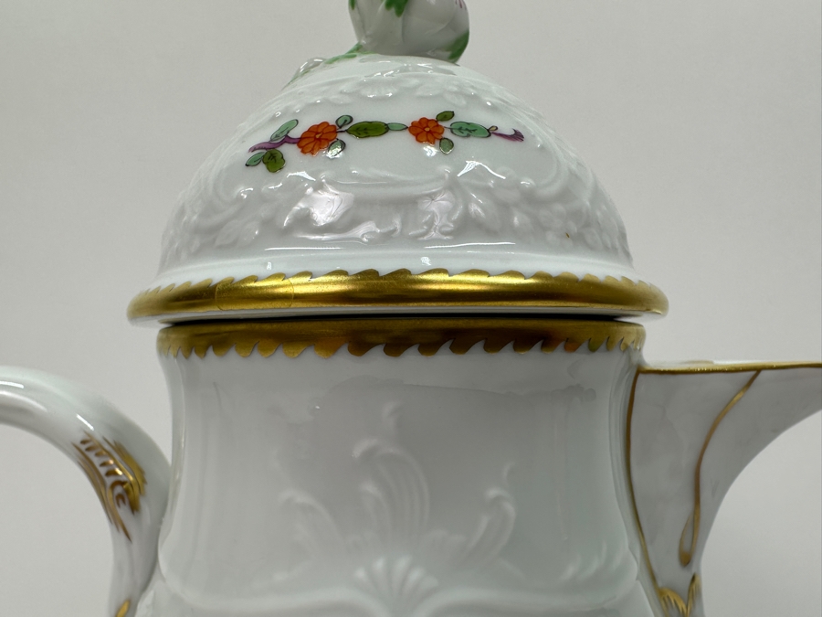Meissen (Germany) Fine Porcelain Individually Hand Painted 'Colorful Chinese Butterfly Painting With Gold Rim' Schmetterling, Coffee Pot 10H, Sugar 4H & Creamer 4H Estimate $2,050 [Photo 9]