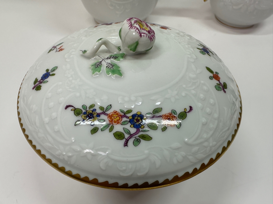 Meissen (Germany) Fine Porcelain Individually Hand Painted 'Colorful Chinese Butterfly Painting With Gold Rim' Schmetterling, Coffee Pot 10H, Sugar 4H & Creamer 4H Estimate $2,050 [Photo 15]