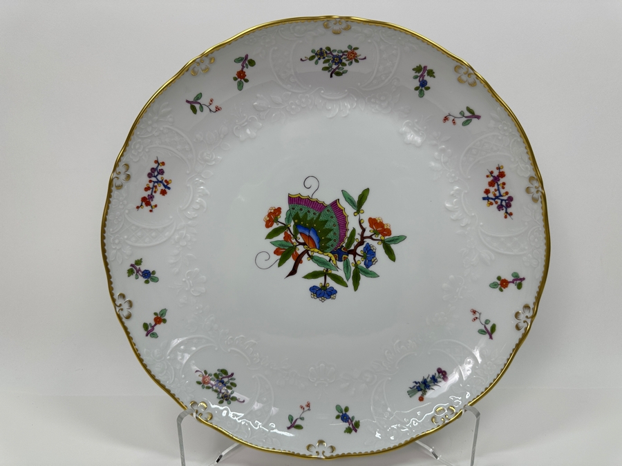 Meissen (Germany) Fine Porcelain Individually Hand Painted 'Colorful Chinese Butterfly Painting With Gold Rim' Schmetterling, Service Charger Plate 12W Estimate $300 [Photo 2]