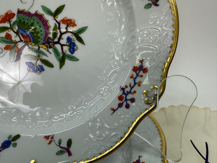 Meissen (Germany) Fine Porcelain Individually Hand Painted 'Colorful Chinese Butterfly Painting With Gold Toothed Edge' Schmetterling, Six Underplates For Cup & Saucer 7-1/8'W Estimate $1,200 [Photo 7]
