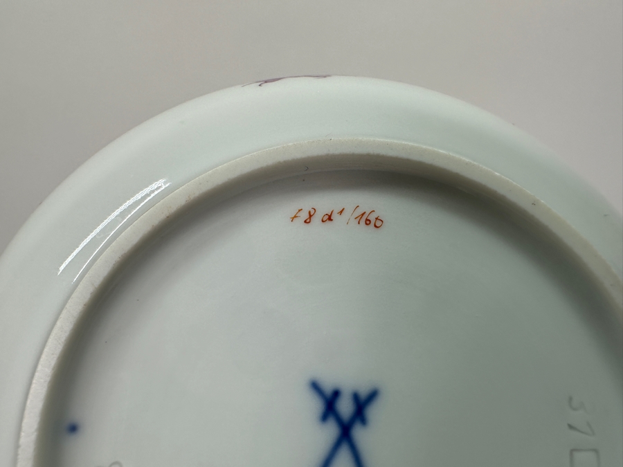 Meissen (Germany) Fine Porcelain Individually Hand Painted Purple Dragon Double-Handled Cup 6.5W With Lid And Underplate 7.5W Estimate $700 [Photo 16]