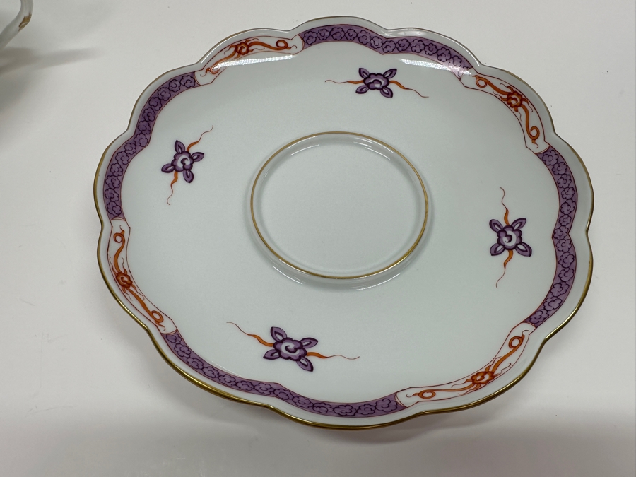 Meissen (Germany) Fine Porcelain Individually Hand Painted Purple Dragon Double-Handled Cup 6.5W With Lid And Underplate 7.5W Estimate $700 [Photo 9]