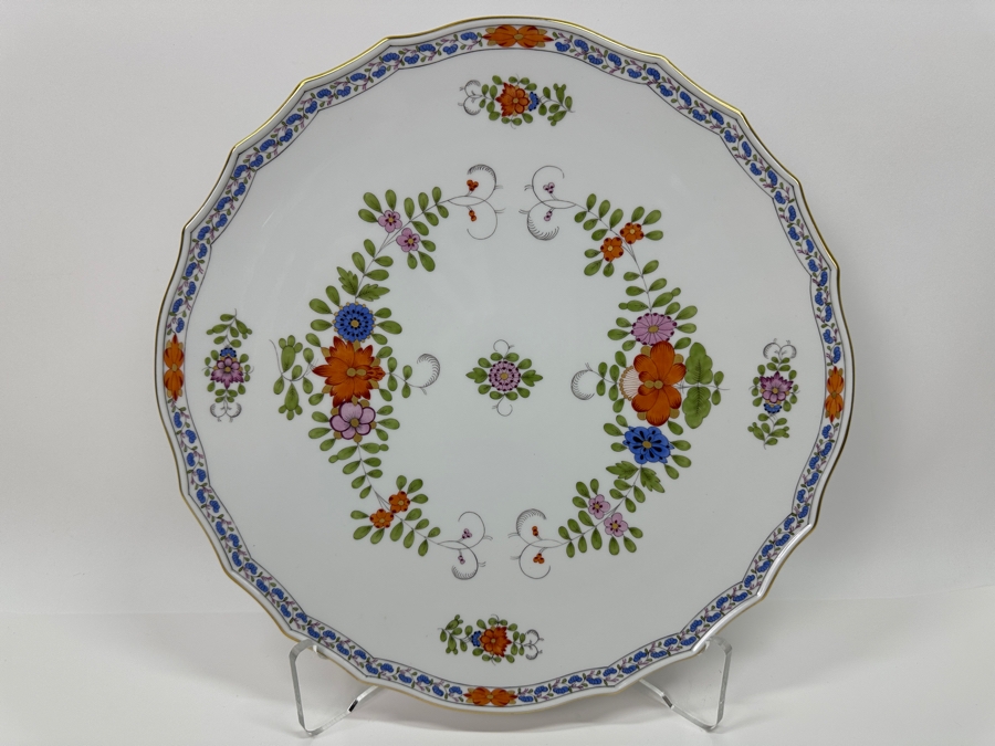 Meissen (Germany) Fine Porcelain Individually Hand Painted 'Colorful Indian Flower Painting, 2 Parts, Gold Edge' Dekor 451110 Service Charger Plate 12.5W Estimate $300 [Photo 2]