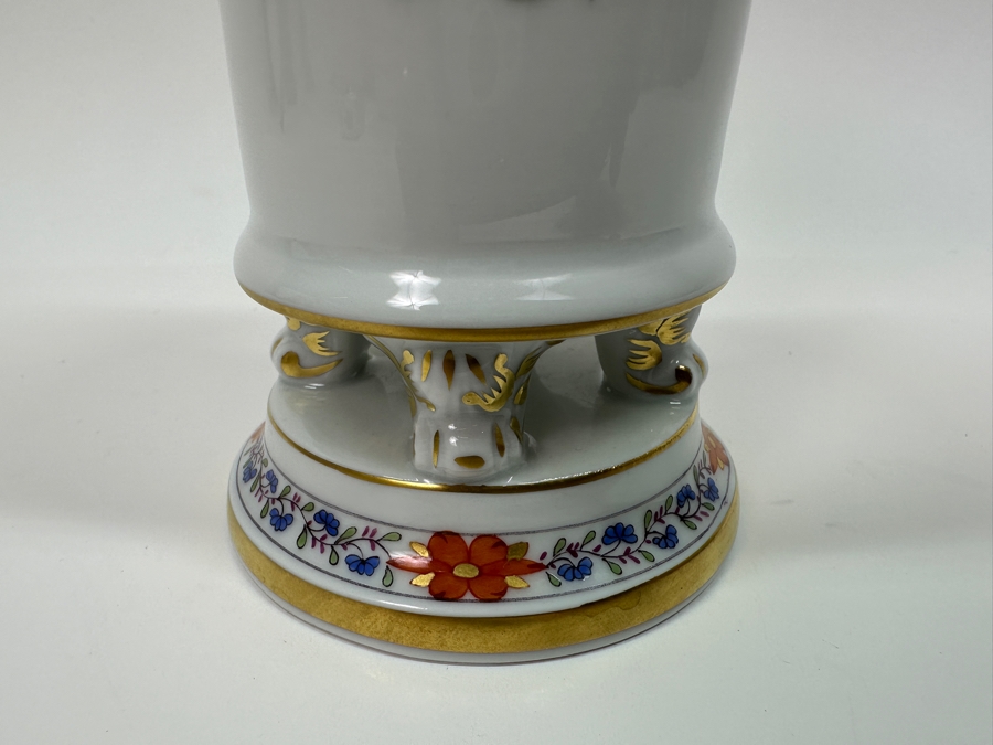 Meissen (Germany) Fine Porcelain Individually Hand Painted 'Colorful Indian Flower Painting, 2 Parts, Gold Edge' Dekor 451110 Vase 6H Estimate $300 [Photo 3]