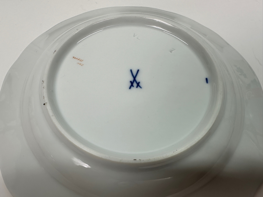 Meissen (Germany) Fine Porcelain Individually Hand Painted Bouquet, Center, Copper Green Gold Toothed Edge Coffee Pot 8H, Sugar 2.5H, Creamer 3H, 6 Demitasse Cups 2H & Saucers 4.5W And Plate 6.5W Dekor 100823 Estimate $3,250 [Photo 22]