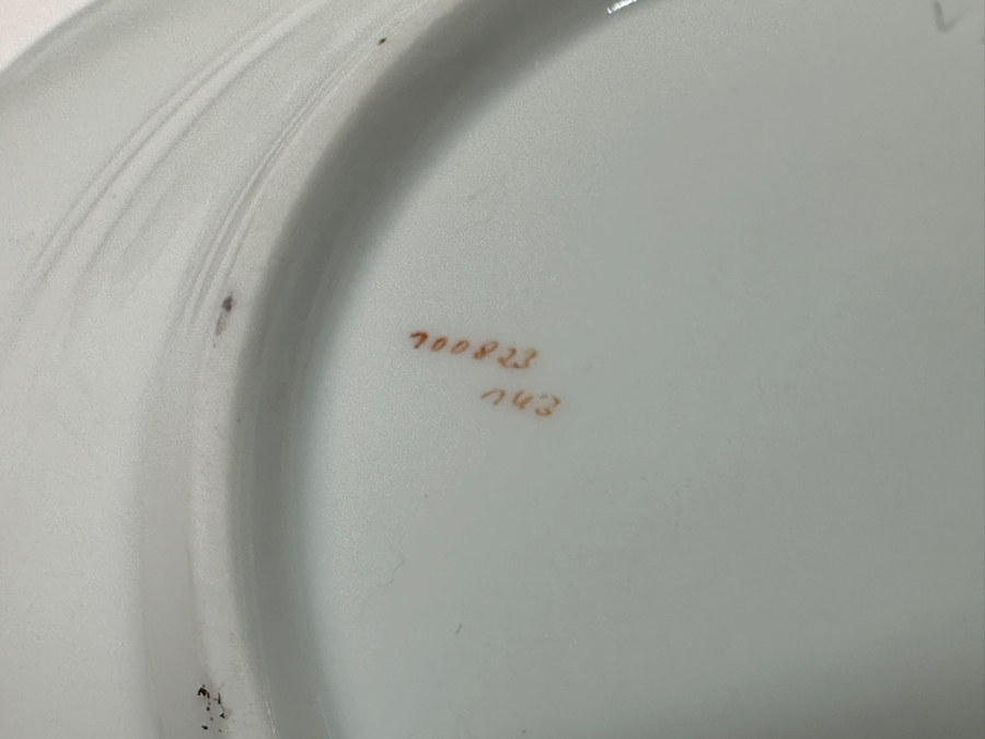 Meissen (Germany) Fine Porcelain Individually Hand Painted Bouquet, Center, Copper Green Gold Toothed Edge Coffee Pot 8H, Sugar 2.5H, Creamer 3H, 6 Demitasse Cups 2H & Saucers 4.5W And Plate 6.5W Dekor 100823 Estimate $3,250 [Photo 23]