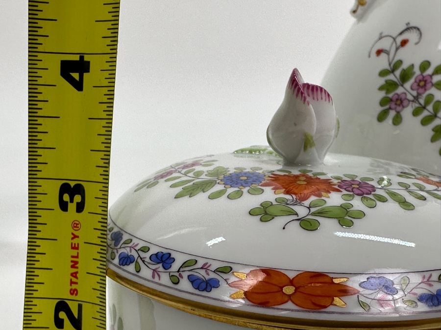 Meissen (Germany) Fine Porcelain Individually Hand Painted 'Colorful Indian Flower Painting, 2 Parts, Gold Edge' Dekor 451110 Coffee Pot 9.5H, Creamer 4.5H & Sugar 3.75H Estimate $2,050 [Photo 22]