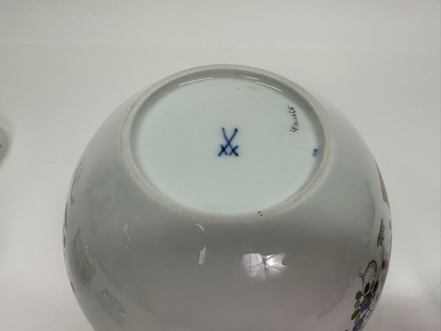 Meissen (Germany) Fine Porcelain Individually Hand Painted 'Colorful Rich Sheaf Pattern With Edge, Gold Edge' Decor 39110 Teapot 5.5H, Creamer 3.75H & Sugar 3.75H Estimate $2,050 [Photo 22]