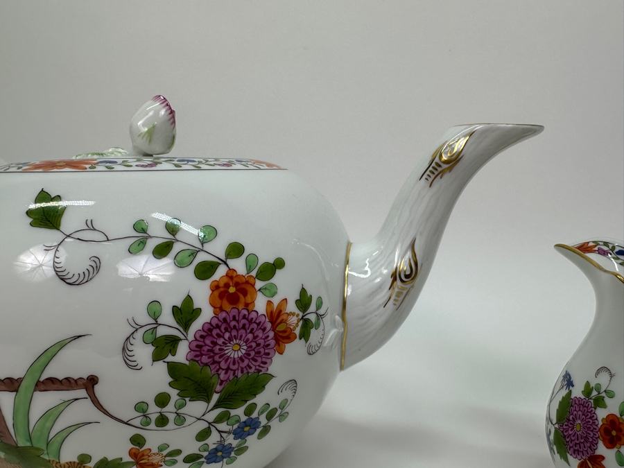 Meissen (Germany) Fine Porcelain Individually Hand Painted 'Colorful Rich Sheaf Pattern With Edge, Gold Edge' Decor 39110 Teapot 5.5H, Creamer 3.75H & Sugar 3.75H Estimate $2,050 [Photo 17]