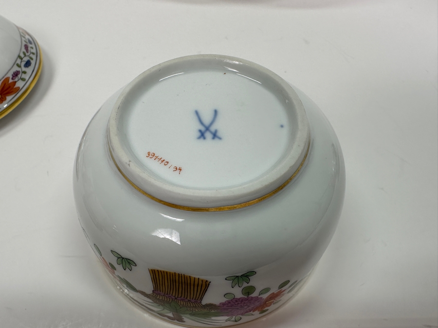 Meissen (Germany) Fine Porcelain Individually Hand Painted 'Colorful Rich Sheaf Pattern With Edge, Gold Edge' Decor 39110 Teapot 5.5H, Creamer 3.75H & Sugar 3.75H Estimate $2,050 [Photo 20]