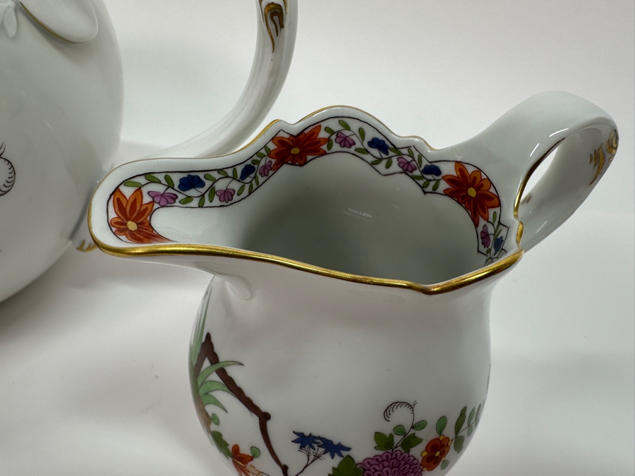 Meissen (Germany) Fine Porcelain Individually Hand Painted 'Colorful Rich Sheaf Pattern With Edge, Gold Edge' Decor 39110 Teapot 5.5H, Creamer 3.75H & Sugar 3.75H Estimate $2,050 [Photo 9]