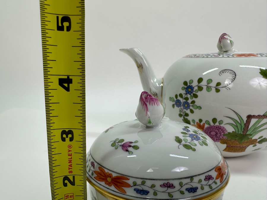 Meissen (Germany) Fine Porcelain Individually Hand Painted 'Colorful Rich Sheaf Pattern With Edge, Gold Edge' Decor 39110 Teapot 5.5H, Creamer 3.75H & Sugar 3.75H Estimate $2,050 [Photo 26]