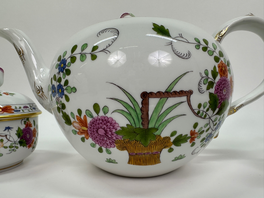 Meissen (Germany) Fine Porcelain Individually Hand Painted 'Colorful Rich Sheaf Pattern With Edge, Gold Edge' Decor 39110 Teapot 5.5H, Creamer 3.75H & Sugar 3.75H Estimate $2,050 [Photo 3]