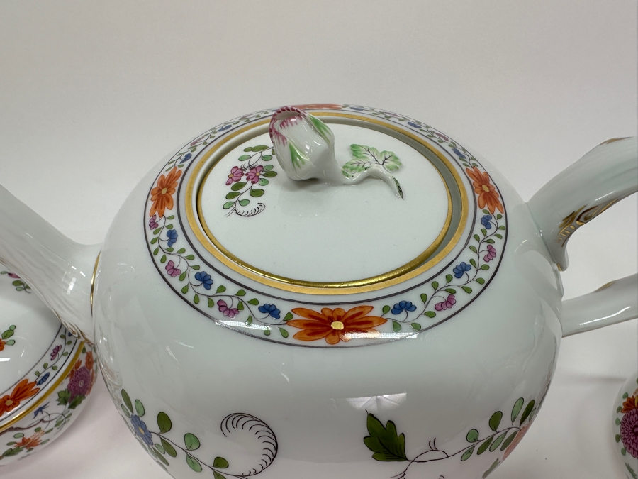 Meissen (Germany) Fine Porcelain Individually Hand Painted 'Colorful Rich Sheaf Pattern With Edge, Gold Edge' Decor 39110 Teapot 5.5H, Creamer 3.75H & Sugar 3.75H Estimate $2,050 [Photo 6]