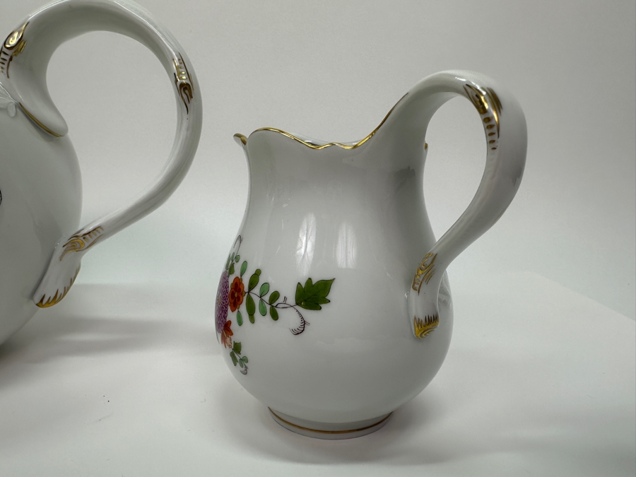 Meissen (Germany) Fine Porcelain Individually Hand Painted 'Colorful Rich Sheaf Pattern With Edge, Gold Edge' Decor 39110 Teapot 5.5H, Creamer 3.75H & Sugar 3.75H Estimate $2,050 [Photo 10]