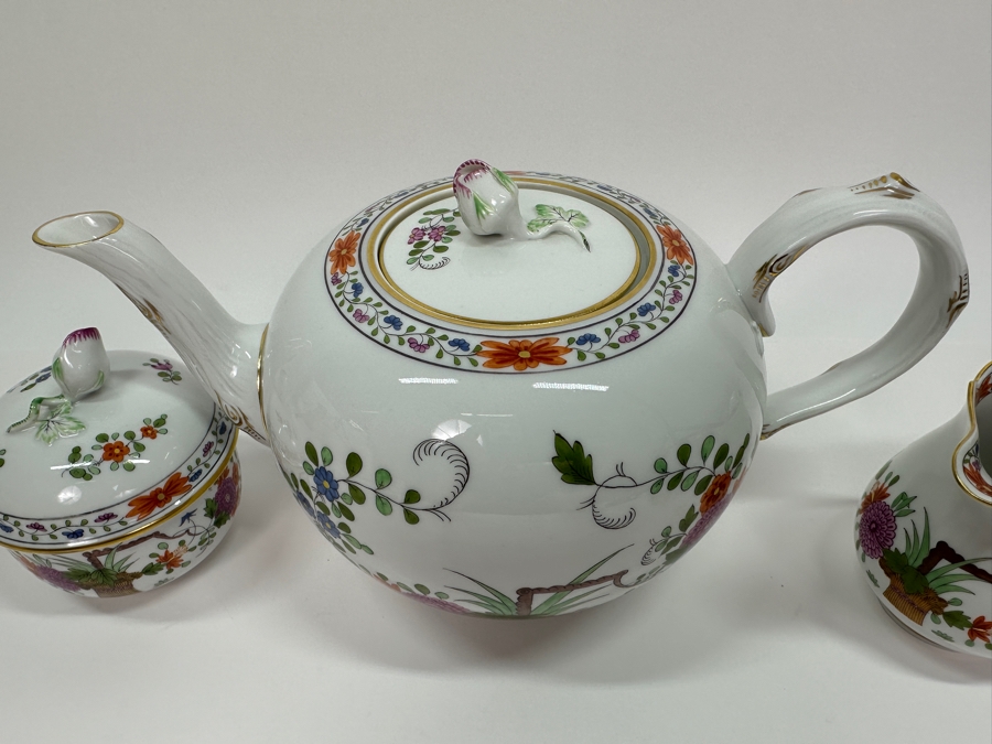 Meissen (Germany) Fine Porcelain Individually Hand Painted 'Colorful Rich Sheaf Pattern With Edge, Gold Edge' Decor 39110 Teapot 5.5H, Creamer 3.75H & Sugar 3.75H Estimate $2,050 [Photo 5]