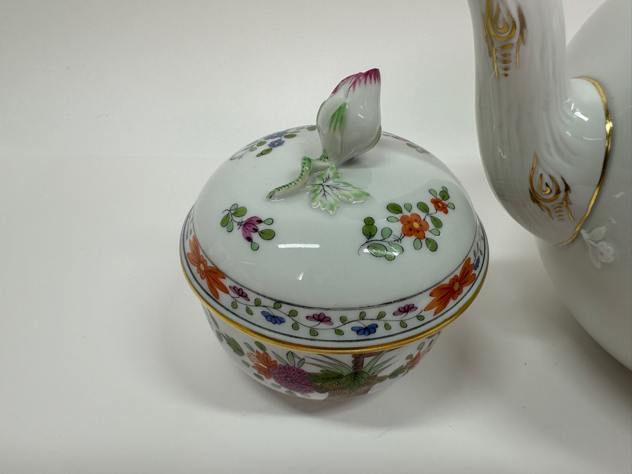 Meissen (Germany) Fine Porcelain Individually Hand Painted 'Colorful Rich Sheaf Pattern With Edge, Gold Edge' Decor 39110 Teapot 5.5H, Creamer 3.75H & Sugar 3.75H Estimate $2,050 [Photo 12]