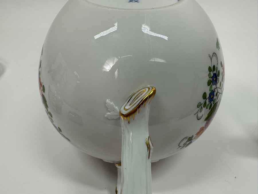 Meissen (Germany) Fine Porcelain Individually Hand Painted 'Colorful Rich Sheaf Pattern With Edge, Gold Edge' Decor 39110 Teapot 5.5H, Creamer 3.75H & Sugar 3.75H Estimate $2,050 [Photo 21]