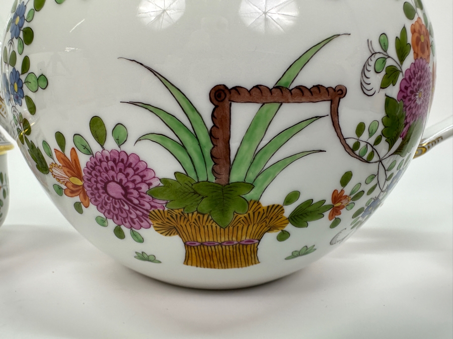 Meissen (Germany) Fine Porcelain Individually Hand Painted 'Colorful Rich Sheaf Pattern With Edge, Gold Edge' Decor 39110 Teapot 5.5H, Creamer 3.75H & Sugar 3.75H Estimate $2,050 [Photo 4]