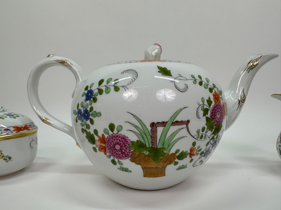 Meissen (Germany) Fine Porcelain Individually Hand Painted 'Colorful Rich Sheaf Pattern With Edge, Gold Edge' Decor 39110 Teapot 5.5H, Creamer 3.75H & Sugar 3.75H Estimate $2,050 [Photo 14]
