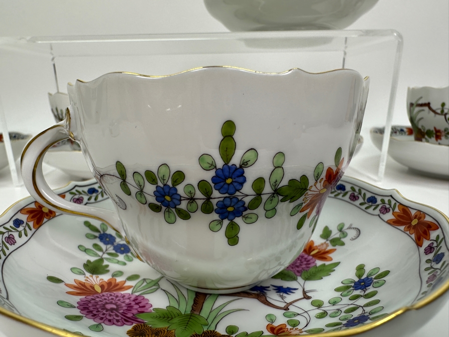 Meissen (Germany) Fine Porcelain Individually Hand Painted 'Colorful Rich Sheaf Pattern With Edge, Gold Edge' Decor 39110 Six Cups 2-5/8H & Saucers 5.5W Estimate $2,250 [Photo 8]