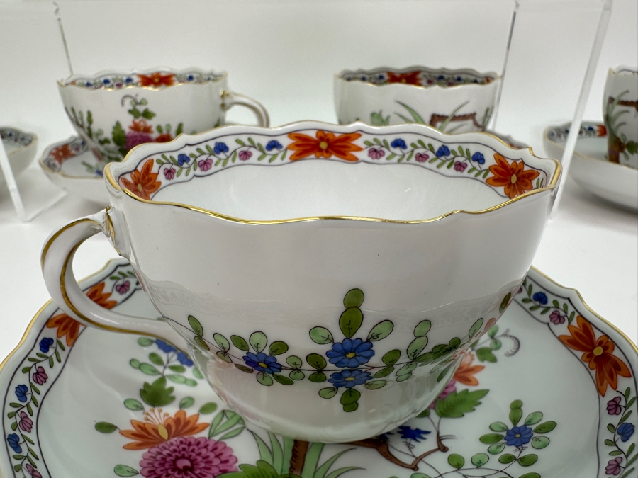 Meissen (Germany) Fine Porcelain Individually Hand Painted 'Colorful Rich Sheaf Pattern With Edge, Gold Edge' Decor 39110 Six Cups 2-5/8H & Saucers 5.5W Estimate $2,250 [Photo 9]