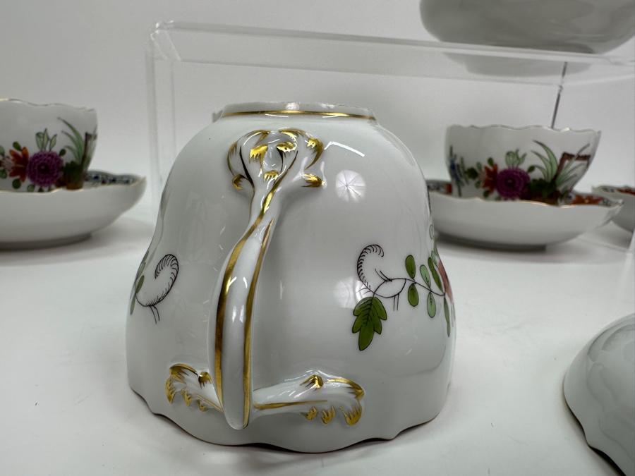 Meissen (Germany) Fine Porcelain Individually Hand Painted 'Colorful Rich Sheaf Pattern With Edge, Gold Edge' Decor 39110 Six Cups 2-5/8H & Saucers 5.5W Estimate $2,250 [Photo 17]